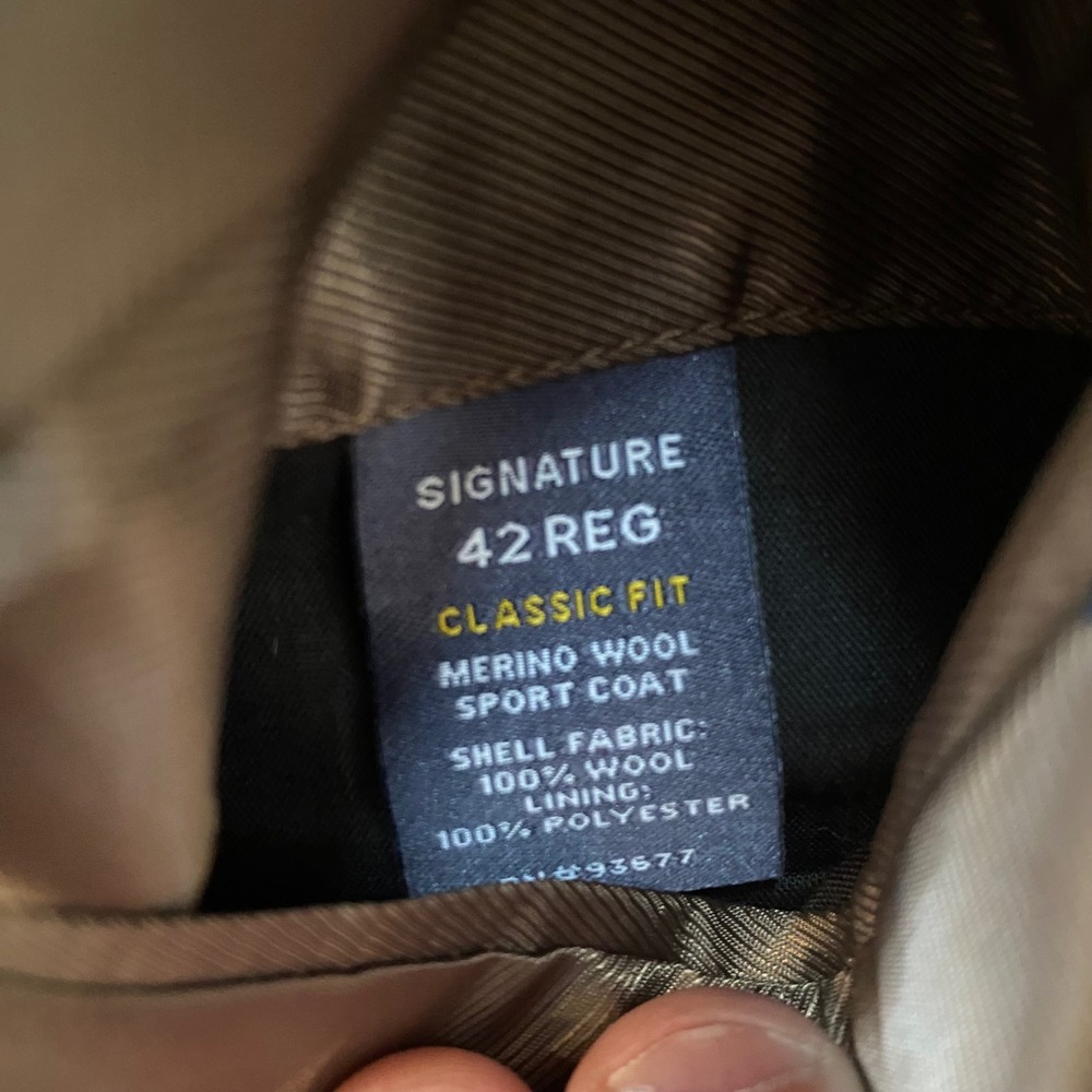 Stafford Mens 42 Regular Brown Herringbone 100% Merino Wool Classic Sport Coat - Picture 4 of 8